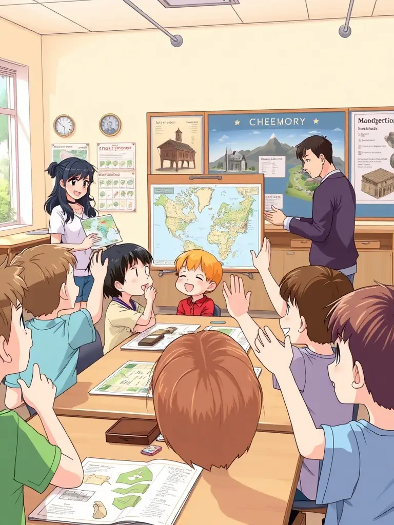 A vibrant image of children participating in an educational workshop focused on local history and heritage, with interactive learning materials and enthusiastic instructors.